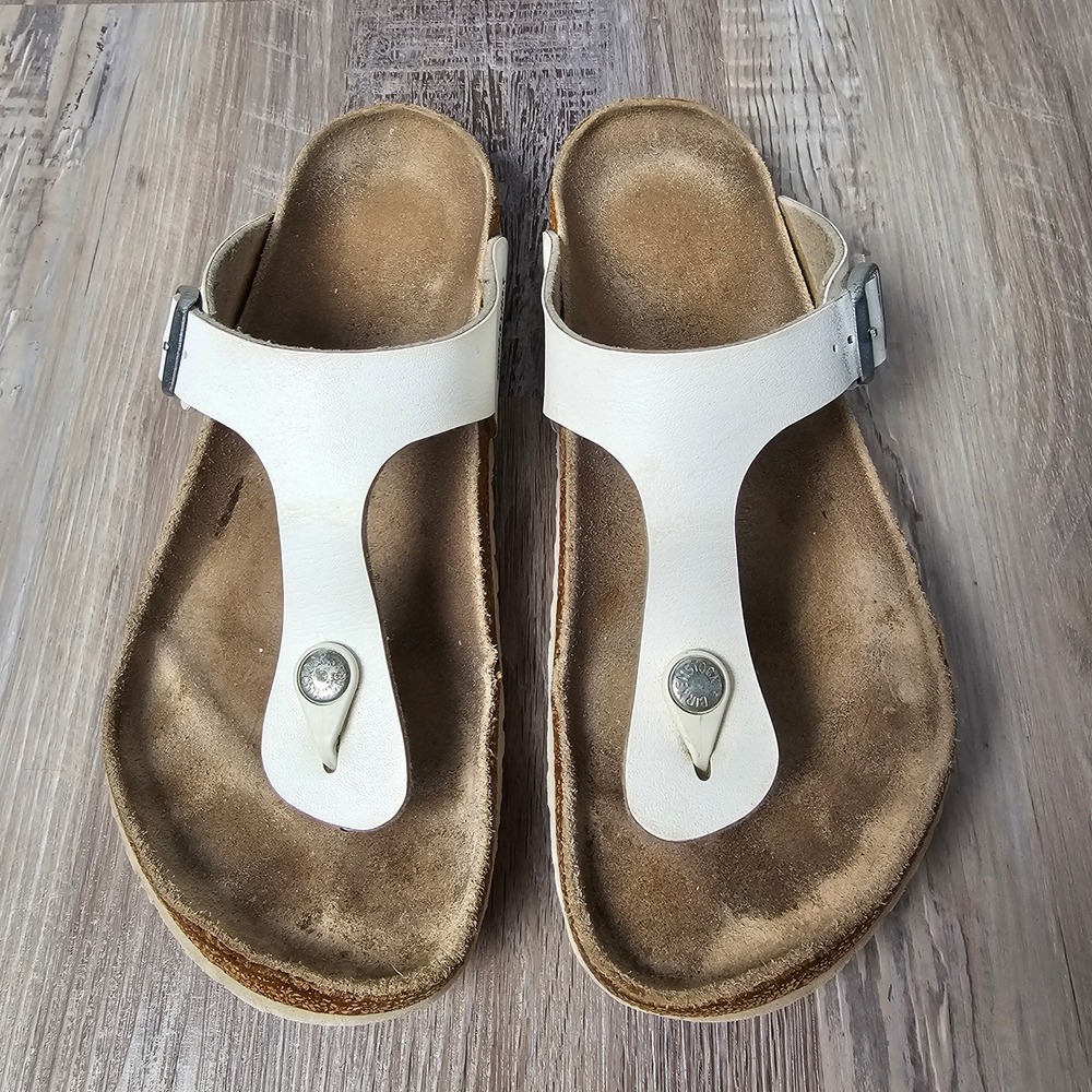 Birkenstock Womens Gizeh Birko-Flor Thong Sandals 41 White Casual Minimalist